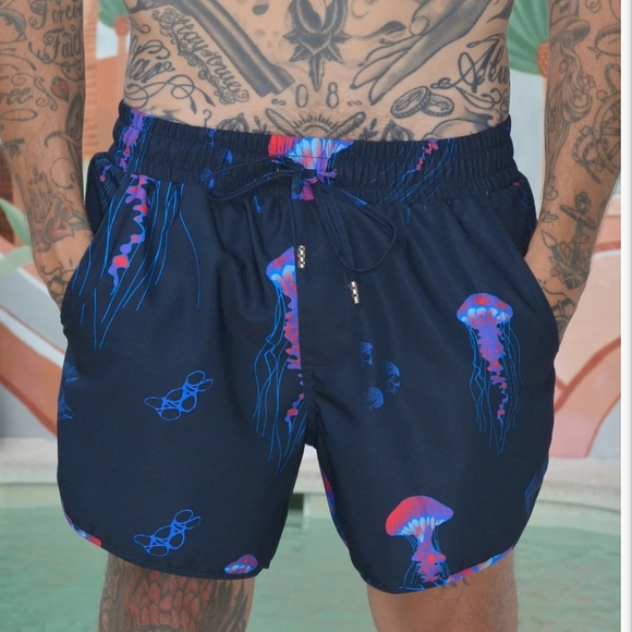 Tropical Black JellyBags Swim Shorts, Mens Size Large - Picture 1 of 6